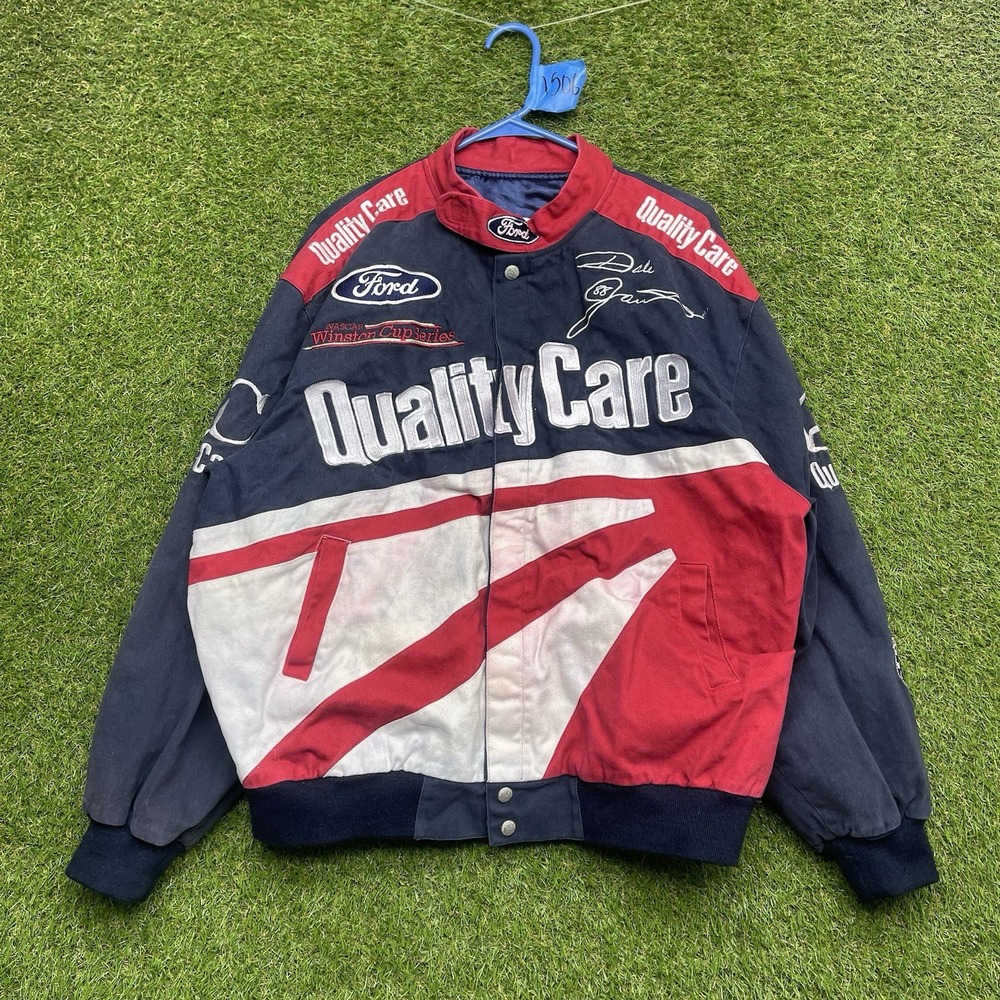 Dale Jarrett NASCAR Jacket Mens Large AOP Snap Close JH Designs Ford y2k 90s
